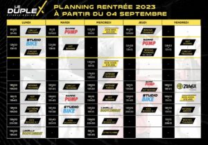 Le planning du Duplex Fitness pour la rentrée de septembre 2023.
